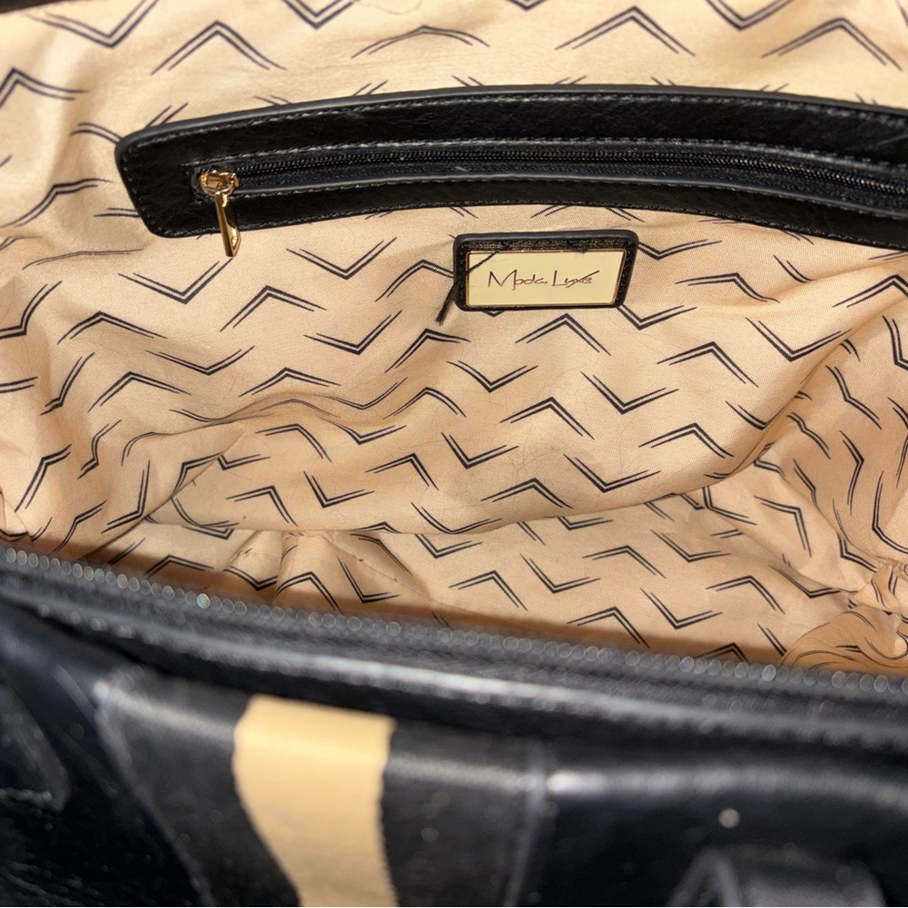 Moda Luxe Black Tote with Beige Center Stripe - Picture 11 of 13